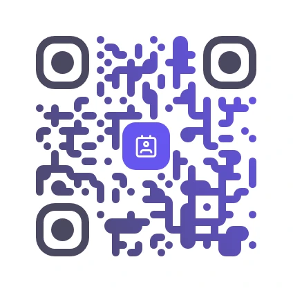 Business card QR code example with a gradient design and a contact-card icon — free LNX QR code generator