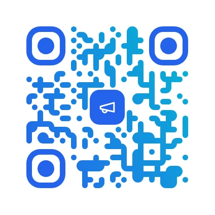 Posters and flyers QR code example with a gradient design and a megaphone icon — free LNX QR code generator