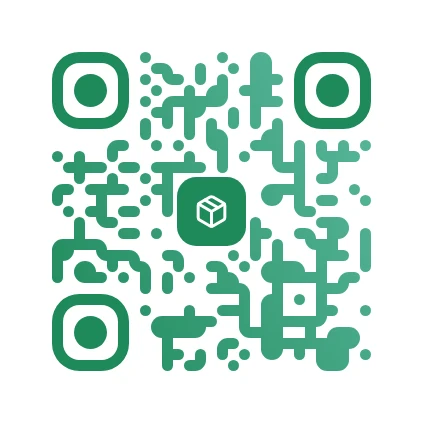 Product packaging QR code example with a gradient design and a package icon — free LNX QR code generator