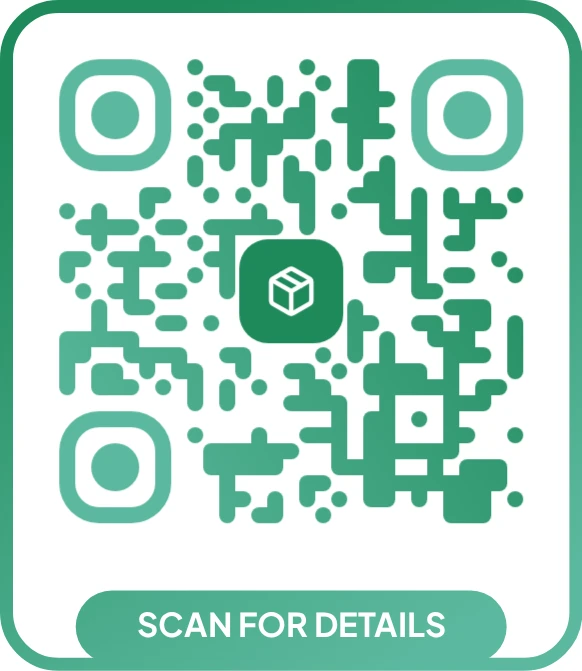Custom product packaging QR code with brand colors and a package icon, made with the free LNX QR code generator