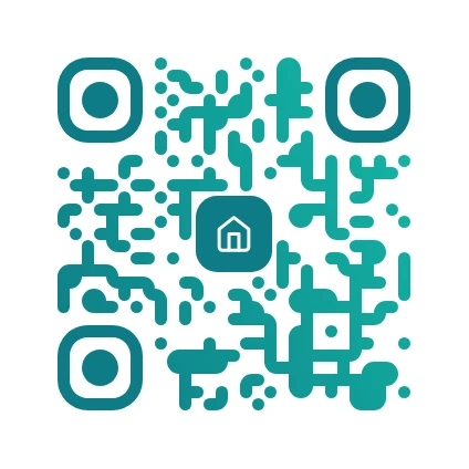 Real estate QR code example with a gradient design and a house icon — free LNX QR code generator