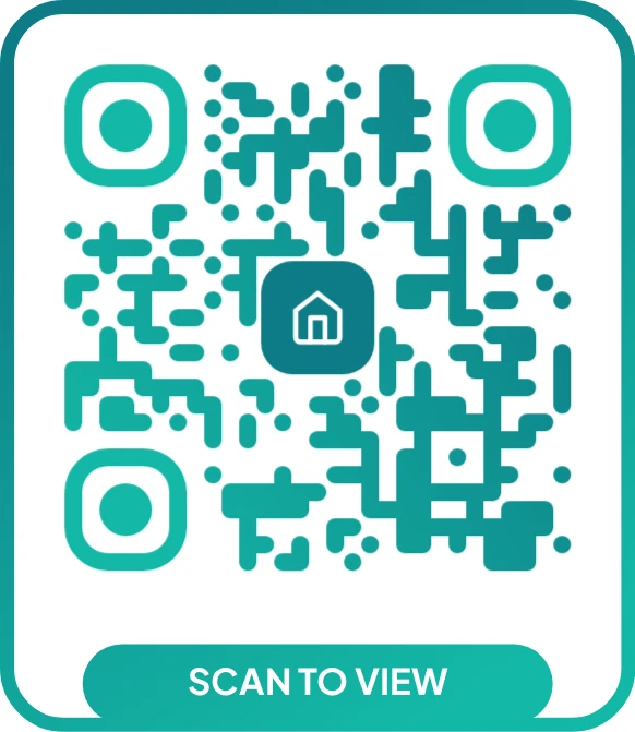 Custom real estate QR code with brand colors and a house icon, made with the free LNX QR code generator