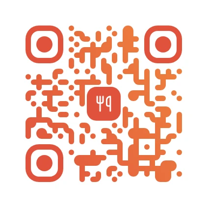 Restaurant menu QR code example with a gradient design and a fork-and-knife icon — free LNX QR code generator