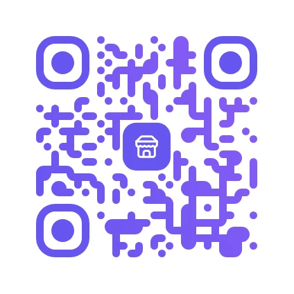 Small business QR code example with a gradient design and a storefront icon — free LNX QR code generator
